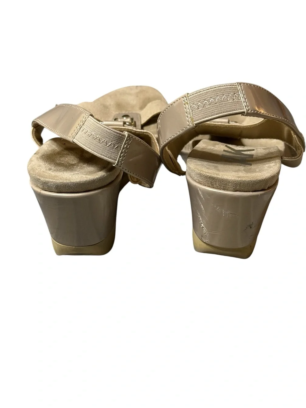AK Anne Klein Sport Gold Wedge Sandals Elastic Comfort Strappy Shimmer 8M
